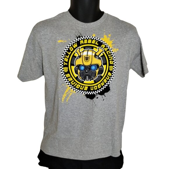 Transformers Boys 16 to 18 Gray Bumblebee Yellow Rebel Racing T-Shirt New - Picture 1 of 6